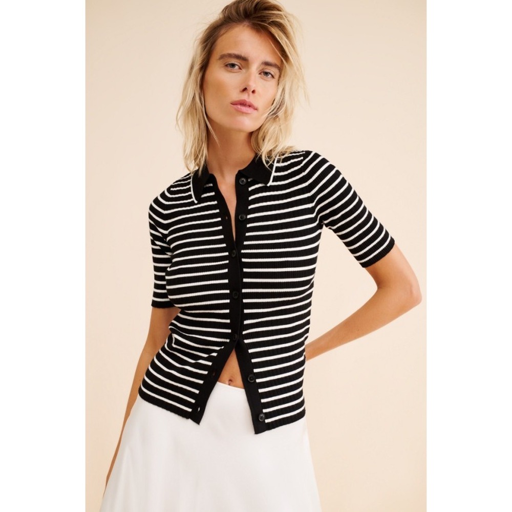 Madewell Stripe Antonia Snowy Short-Sleeve‎ Polo Tee Black White S